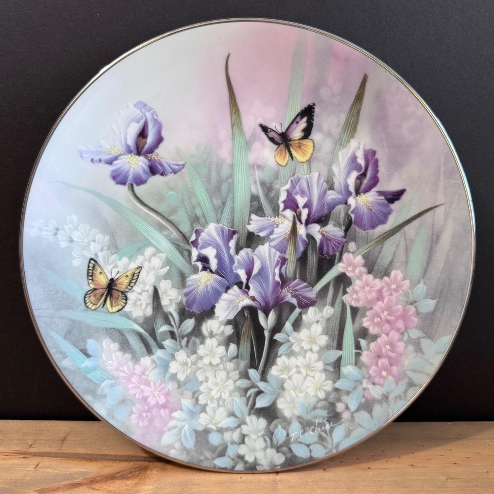 Vintage 1991 Topaz Beauties Butterflies and Purple Iris Collectable Plate